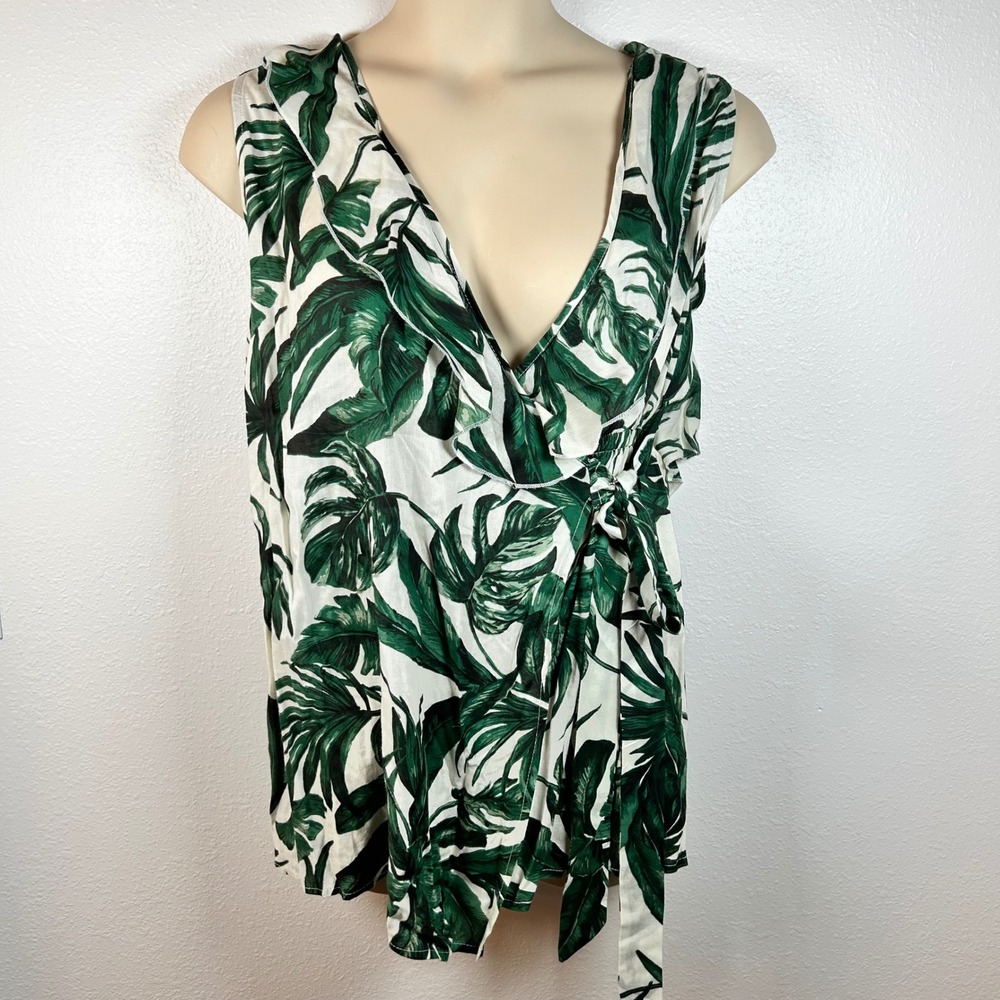 AB Palm Leaf Print Romper Women's‎ Medium Green Tropical Summer